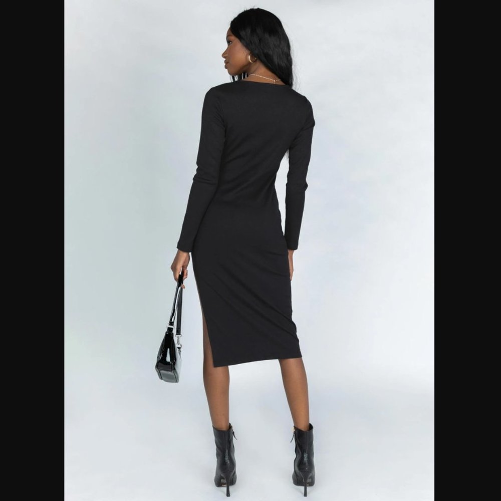 Princess Polly Lioness Black Don't Blame Me Long Sleeve Side Slit Dress S - Picture 4 of 8
